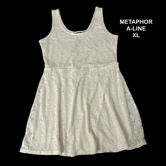 Metaphor Ivory Floral Lace A-Line Sleeveless Stretch Summer Dress Womens Size XL - Picture 1 of 8